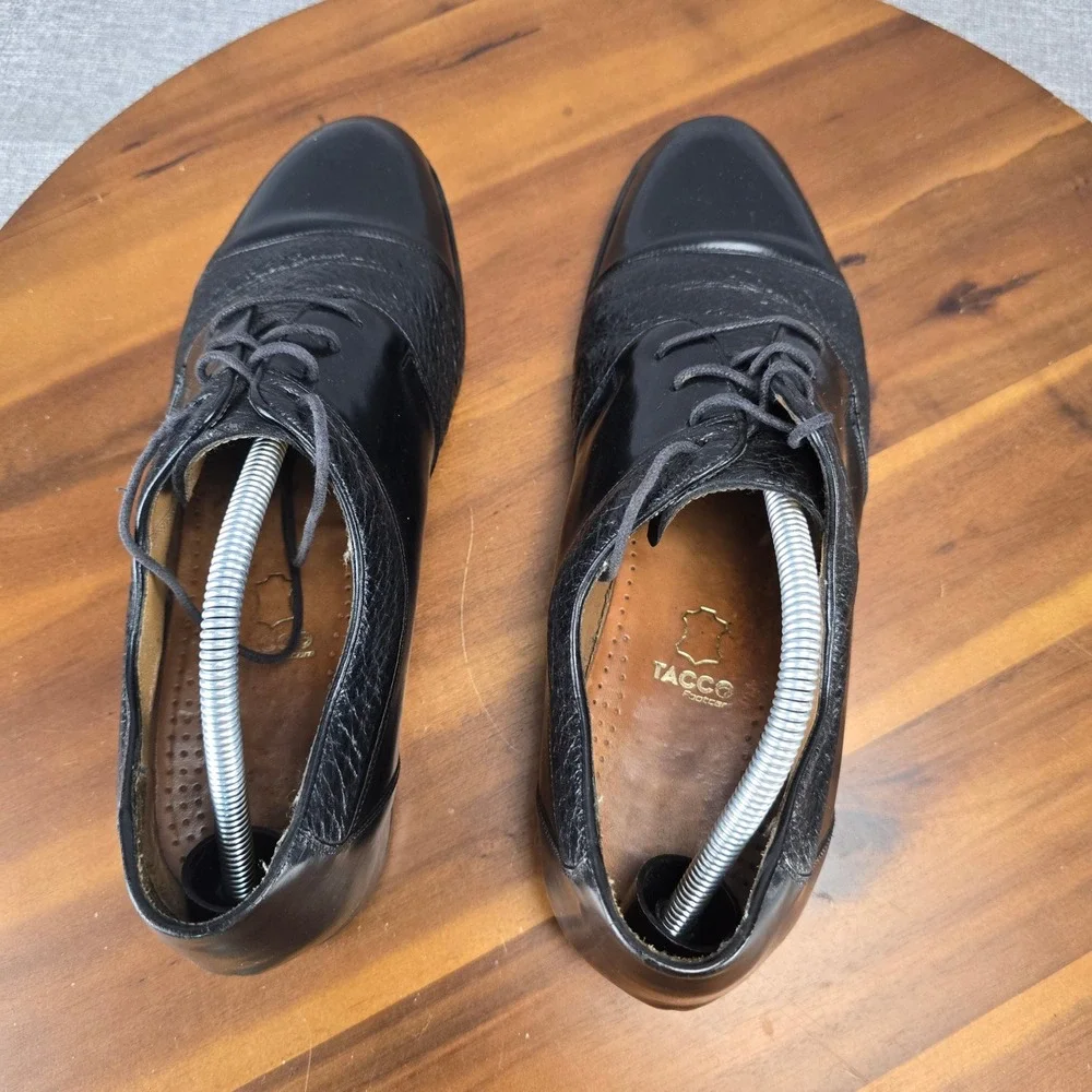 Darian Mens Black Leather Cap Toe Oxford Dress Shoes Mixed Texture Size 10.5